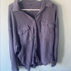 Aerie Purple Button-Up Waffle Knit Shirt